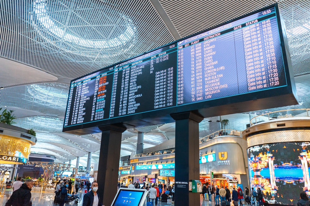 Flight information screens at the airport